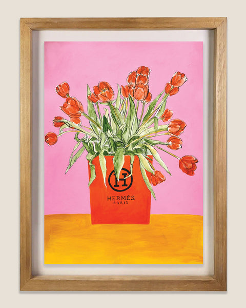 Orange Tulips in Hermes Shopping Bag, 14x20"